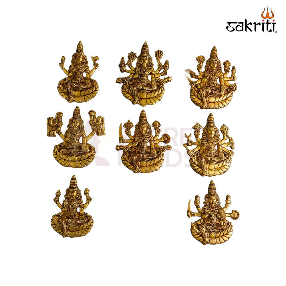 Sacred Needs Brass Cut-Out Ashtalakshmi Wall Mount Plate – 5.5 Inch (14 cm) Height | Decorative Brass Ashta Lakshmi Wall Hanging for Pooja Room & Home Décor