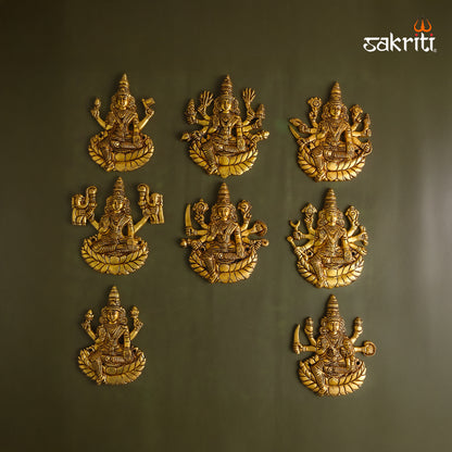 Sacred Needs Brass Cut-Out Ashtalakshmi Wall Mount Plate – 5.5 Inch (14 cm) Height | Decorative Brass Ashta Lakshmi Wall Hanging for Pooja Room & Home Décor