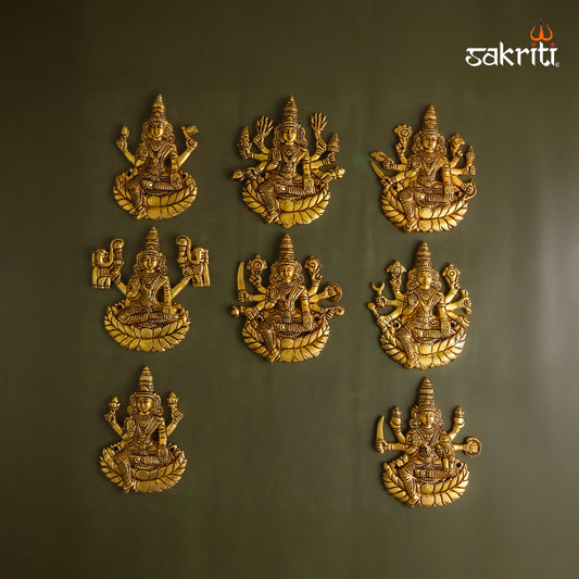 Sacred Needs Brass Cut-Out Ashtalakshmi Wall Mount Plate – 5.5 Inch (14 cm) Height | Decorative Brass Ashta Lakshmi Wall Hanging for Pooja Room & Home Décor