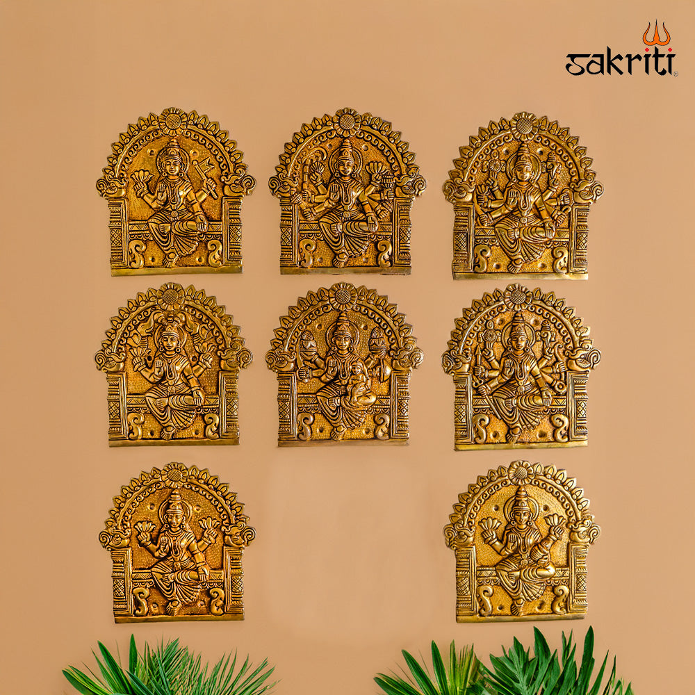 Sacred Needs Brass Arch Ashtalakshmi Wall Mount Plate – 7.5 Inch (19.1 cm) Height | Decorative Ashtalakshmi Brass Wall Hanging for Pooja Room & Home Décor