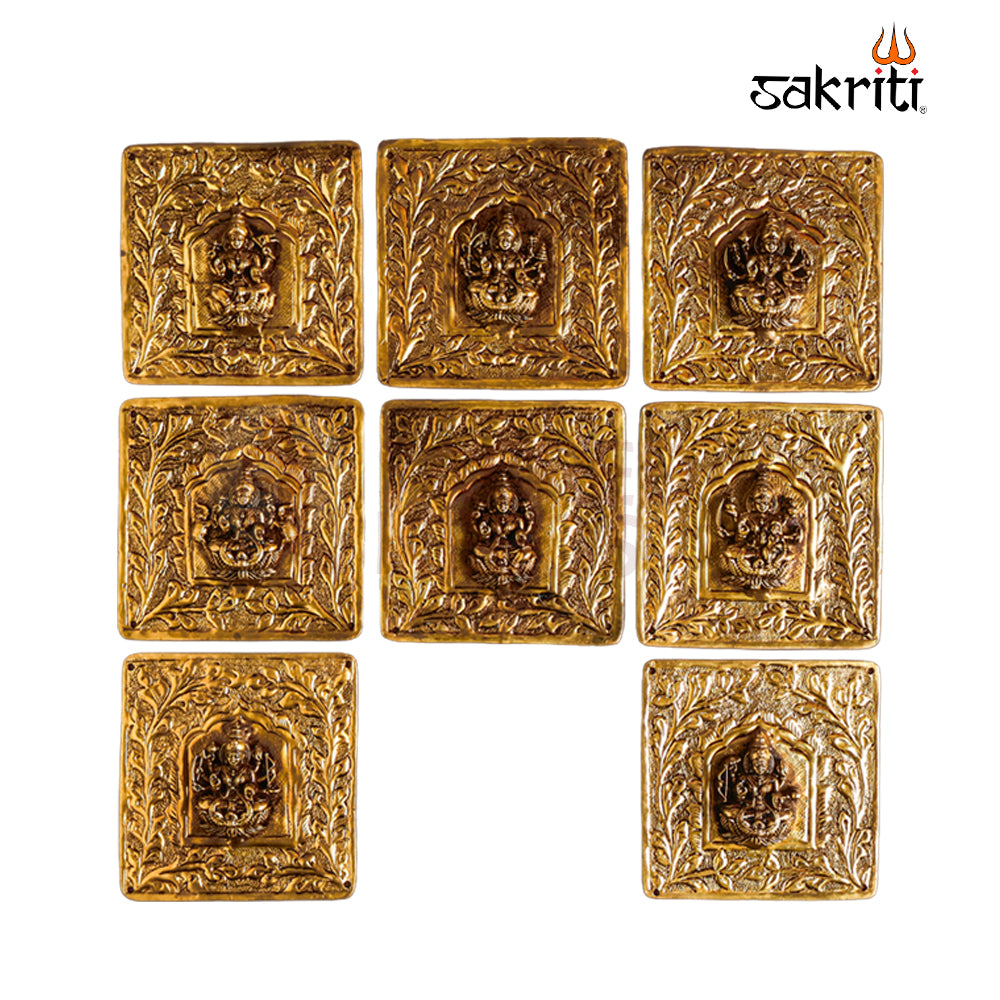 Sacred Needs Brass Square Ashtalakshmi Wall Mount Plate – 3.9 Inch (9.9 cm) Height | Decorative Brass Ashtalakshmi Wall Hanging for Pooja Room & Home Décor