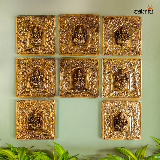 Sacred Needs Brass Square Ashtalakshmi Wall Mount Plate – 3.9 Inch (9.9 cm) Height | Decorative Brass Ashtalakshmi Wall Hanging for Pooja Room & Home Décor