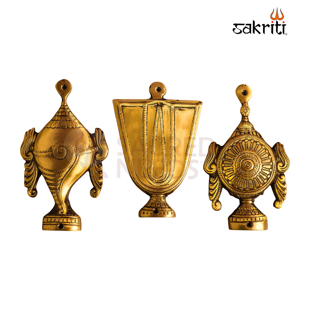 Sacred Needs Brass Shank Chakra Nammam Wall Mount – 6.1 Inch (15.5 cm) Height | Vaishnav Symbol Brass Wall Hanging for Pooja Room & Temple