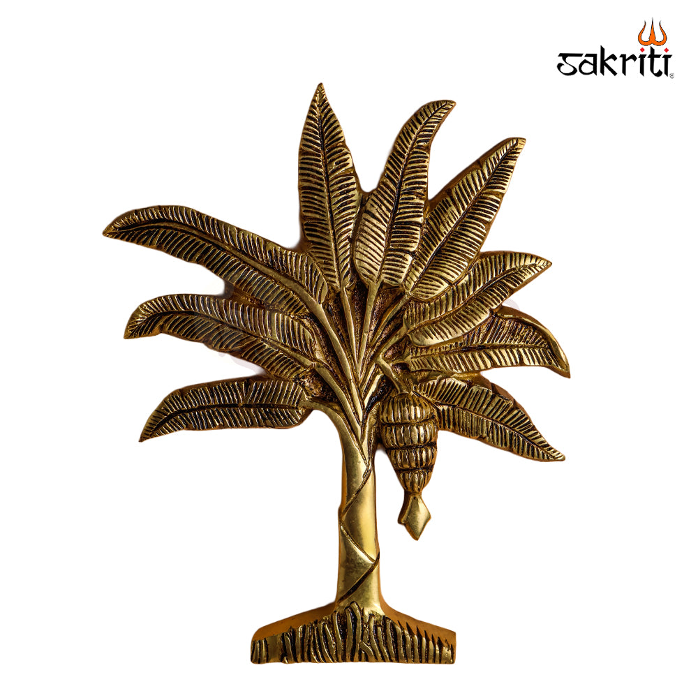 Sacred Needs Brass Banana Tree Wall Mount – 13 Inch (33 cm) Height | Traditional Brass Vazhakkai Maram Wall Hanging for Pooja Room & Temple Décor