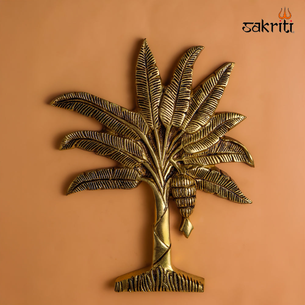 Sacred Needs Brass Banana Tree Wall Mount – 13 Inch (33 cm) Height | Traditional Brass Vazhakkai Maram Wall Hanging for Pooja Room & Temple Décor