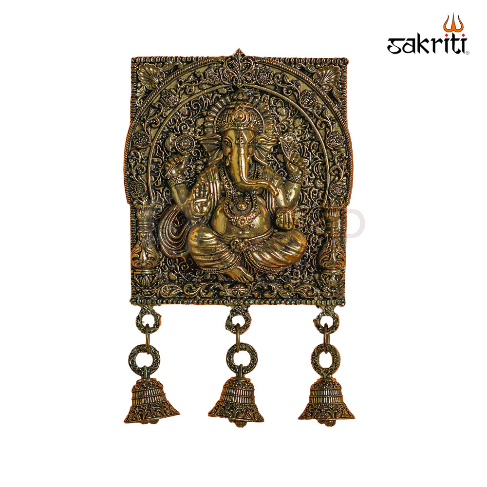 Sacred Needs Brass WC Ganesha Wall Mount with Bell – 7.2 Inch (18.3 cm) Height | Brass Ganesha Wall Hanging for Pooja Room & Home Décor