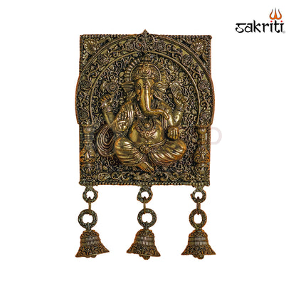 Sacred Needs Brass WC Ganesha Wall Mount with Bell – 7.2 Inch (18.3 cm) Height | Brass Ganesha Wall Hanging for Pooja Room & Home Décor