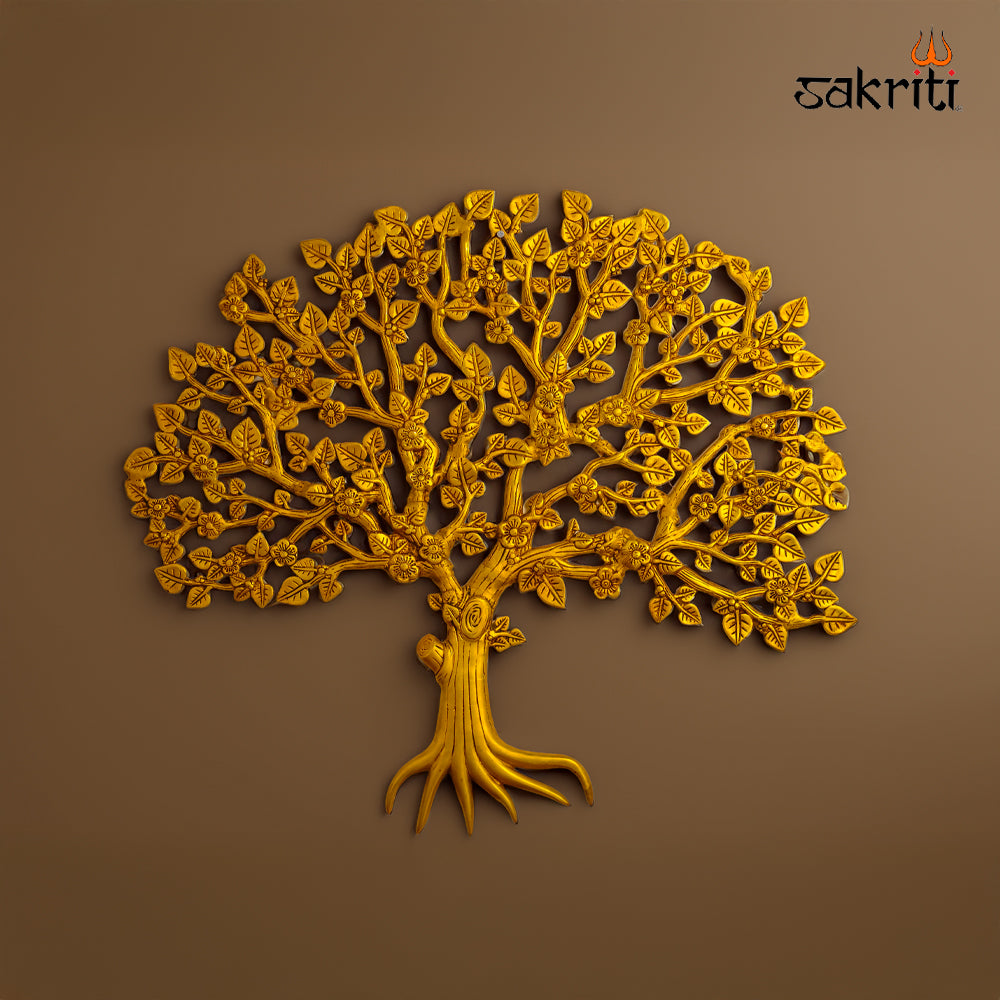 Sacred Needs Brass Tree Wall Mount – 27 Inch (68.6 cm) Height | Decorative Brass Tree of Life Wall Hanging for Home, Pooja Room & Vastu Décor