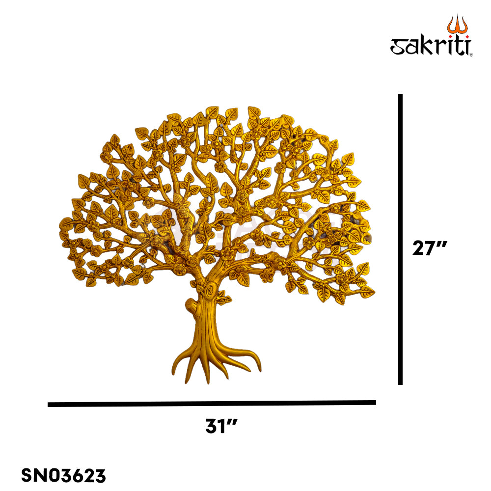 Sacred Needs Brass Tree Wall Mount – 27 Inch (68.6 cm) Height | Decorative Brass Tree of Life Wall Hanging for Home, Pooja Room & Vastu Décor
