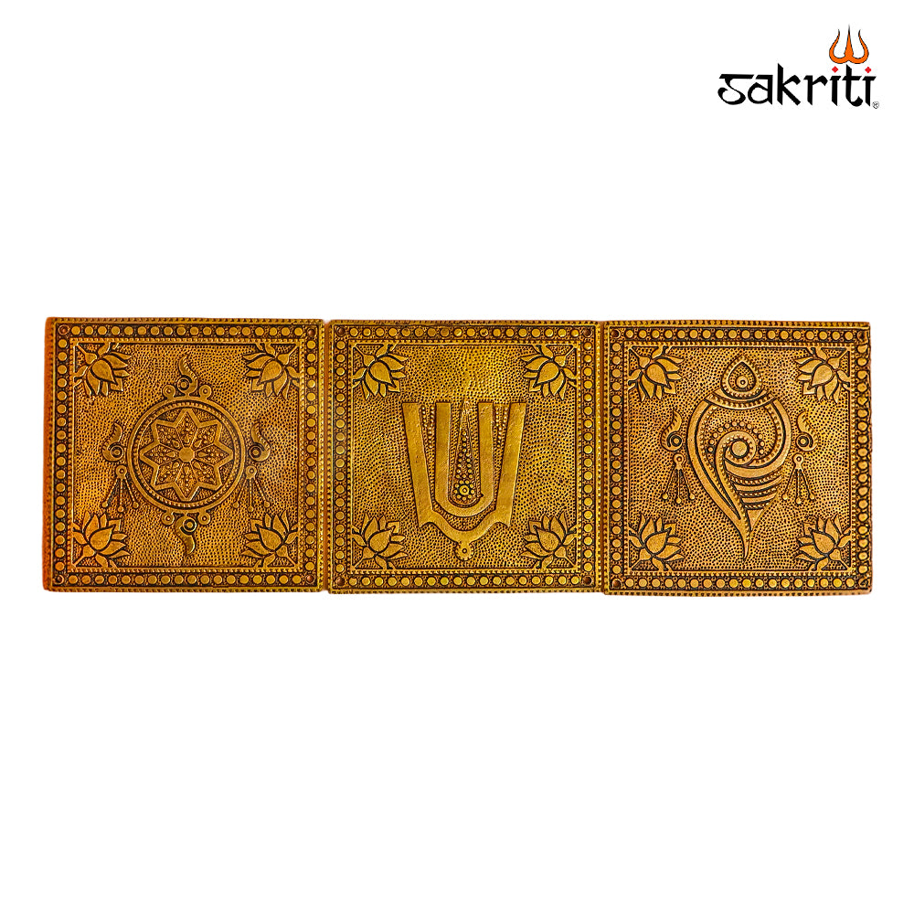 Sacred Needs Brass Square Shank Chakra Namam Wall Mount – 6 Inch (15.2 cm) | Vaishnav Symbol Wall Décor for Pooja Room & Temple