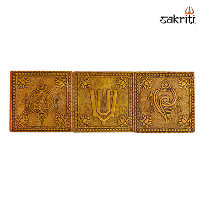 Sacred Needs Brass Square Shank Chakra Namam Wall Mount – 6 Inch (15.2 cm) | Vaishnav Symbol Wall Décor for Pooja Room & Temple