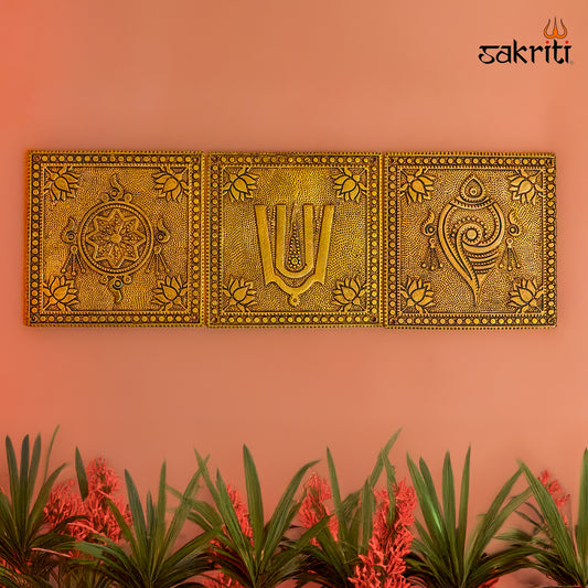 Sacred Needs Brass Square Shank Chakra Namam Wall Mount – 6 Inch (15.2 cm) | Vaishnav Symbol Wall Décor for Pooja Room & Temple