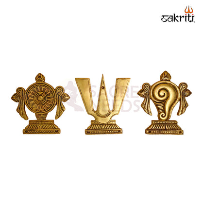 Sacred Needs Brass Shank Chakra Namam Wall Mount Set – 5.8 Inch (14.7 cm) Height | Vaishnav Symbol Wall Hanging for Pooja Room & Temple Décor