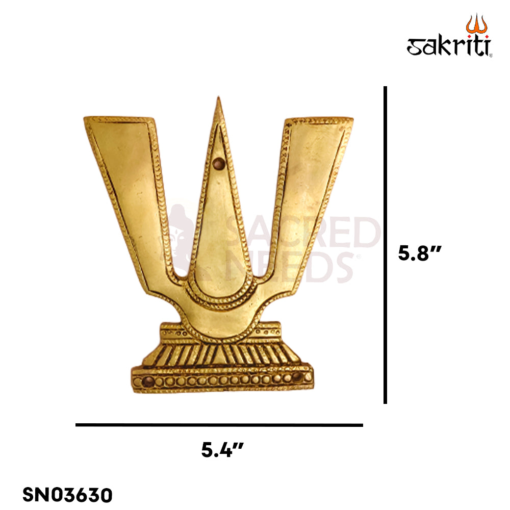Sacred Needs Brass Shank Chakra Namam Wall Mount Set – 5.8 Inch (14.7 cm) Height | Vaishnav Symbol Wall Hanging for Pooja Room & Temple Décor