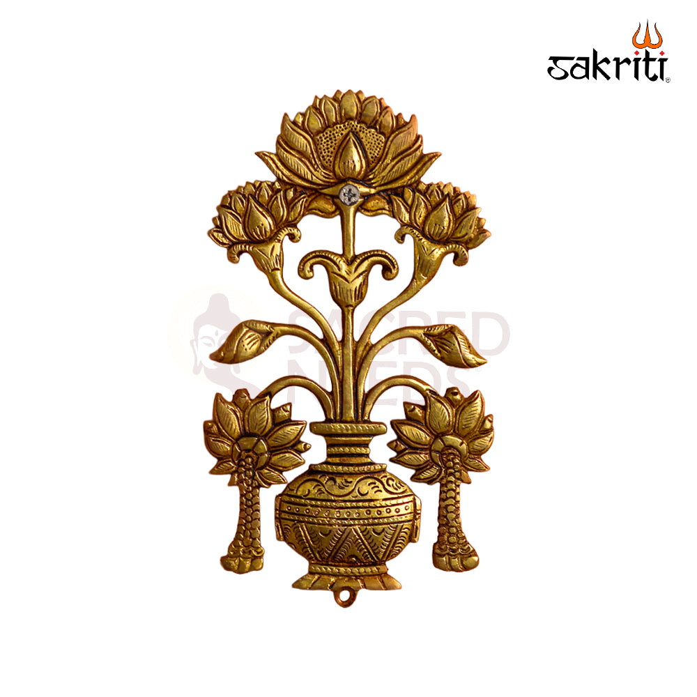Sacred Needs Brass Flower Pot Wall Mount – 8 Inch (20.3 cm) Height | Decorative Brass Wall Hanging Planter for Pooja Room & Home Décor