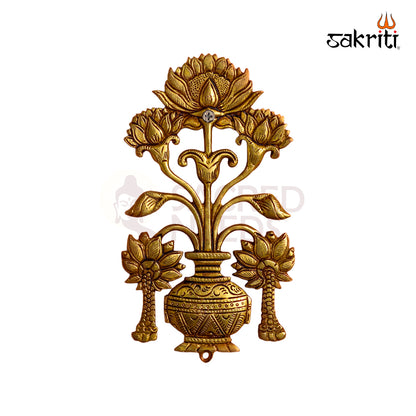 Sacred Needs Brass Flower Pot Wall Mount – 8 Inch (20.3 cm) Height | Decorative Brass Wall Hanging Planter for Pooja Room & Home Décor
