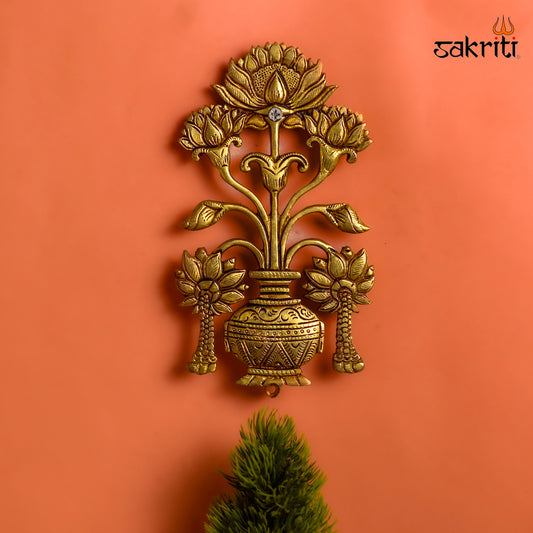 Sacred Needs Brass Flower Pot Wall Mount – 8 Inch (20.3 cm) Height | Decorative Brass Wall Hanging Planter for Pooja Room & Home Décor