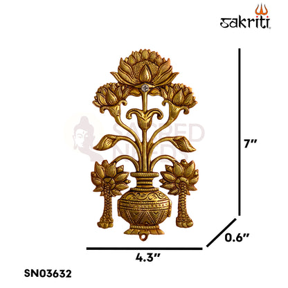 Sacred Needs Brass Flower Pot Wall Mount – 7 Inch (17.8 cm) Height | Decorative Brass Wall Hanging Planter Holder for Pooja Room & Home Décor