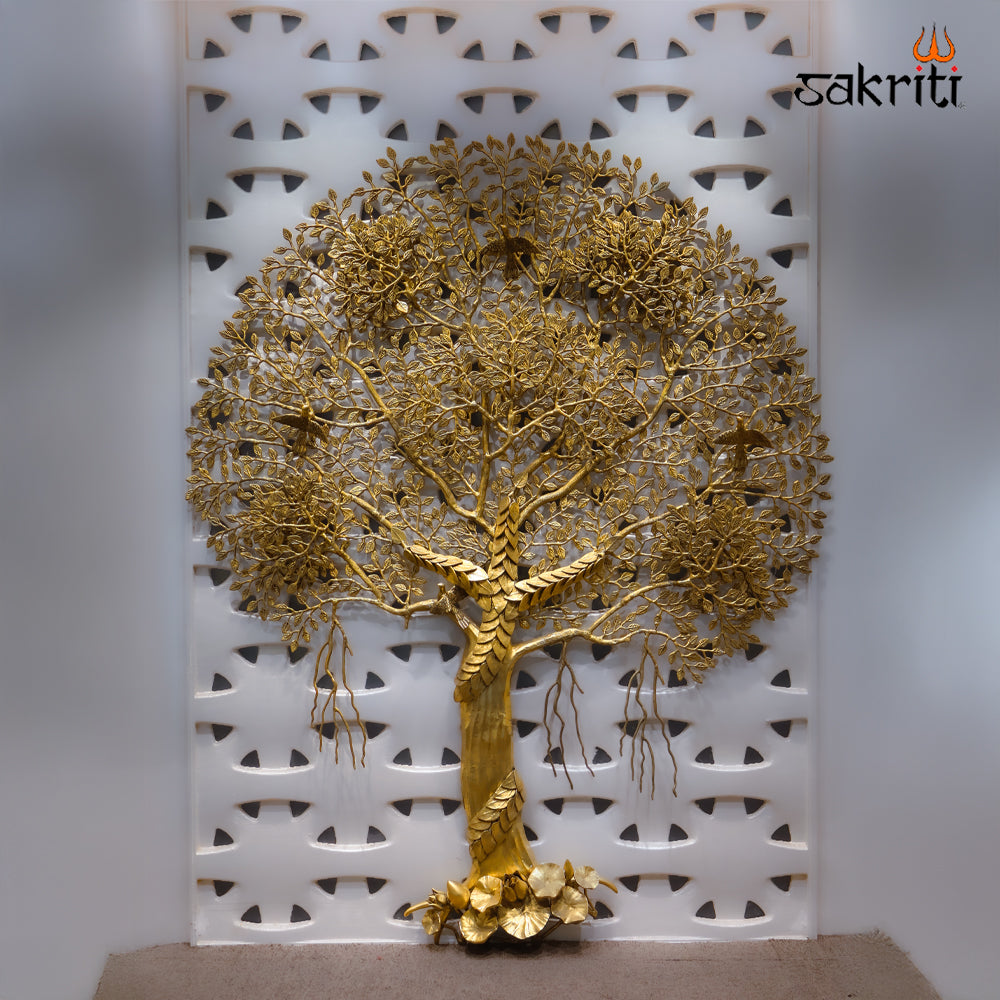 Sacred Needs Large Brass Tree Sculpture – 61 Inch (154.9 cm) Height | Decorative Brass Tree for Temple, Entrance & Luxury Home Décor