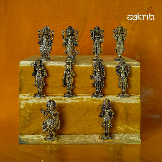 Sacred Needs Brass Dasavatara Set – 4.4 Inch Height | 10 Mini Idols of Vishnu’s Dashavatar for Pooja, Gifting & Collectibles