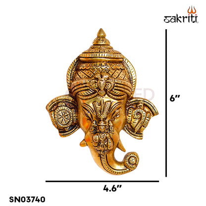 Sacred Needs Brass Ganesha with Lakshmi Wall Mount – 6 Inch (15.2 cm) Height | Auspicious Brass Wall Hanging for Pooja Room & Home Décor