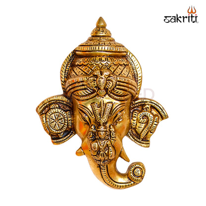 Sacred Needs Brass Ganesha with Lakshmi Wall Mount – 6 Inch (15.2 cm) Height | Auspicious Brass Wall Hanging for Pooja Room & Home Décor