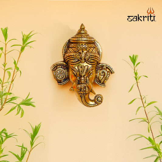 Sacred Needs Brass Ganesha with Lakshmi Wall Mount – 6 Inch (15.2 cm) Height | Auspicious Brass Wall Hanging for Pooja Room & Home Décor