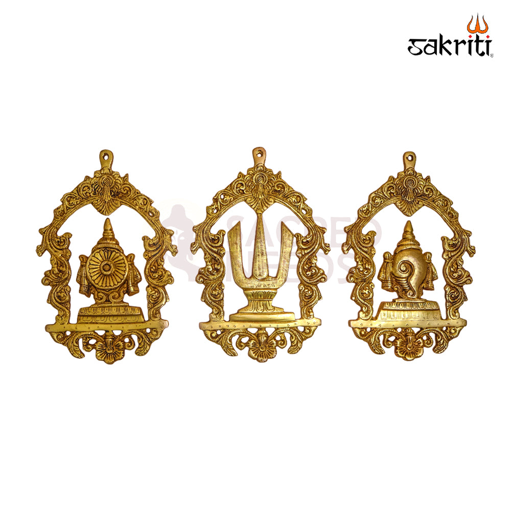 Sacred Needs Brass SCN Wall Mount with Frame – 12 Inch (30.5 cm) Height | Decorative Brass Wall Hanging for Pooja Room & Home Décor