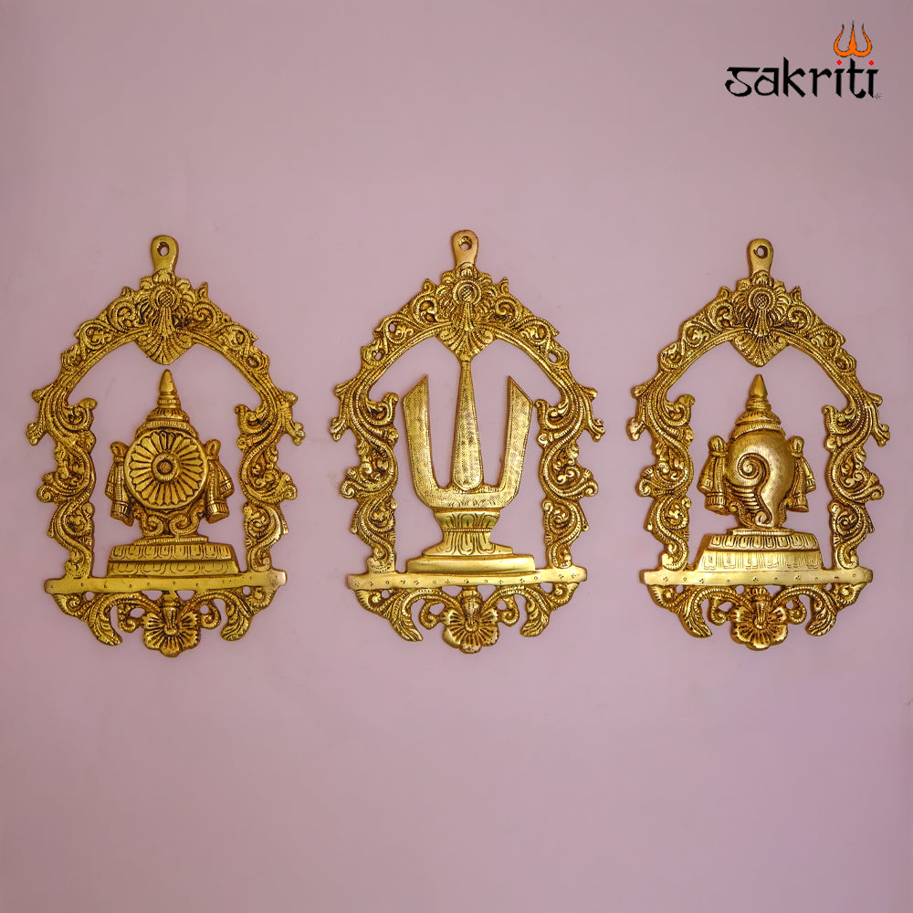 Sacred Needs Brass SCN Wall Mount with Frame – 12 Inch (30.5 cm) Height | Decorative Brass Wall Hanging for Pooja Room & Home Décor