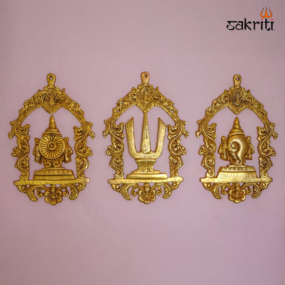 Sacred Needs Brass SCN Wall Mount with Frame – 12 Inch (30.5 cm) Height | Decorative Brass Wall Hanging for Pooja Room & Home Décor