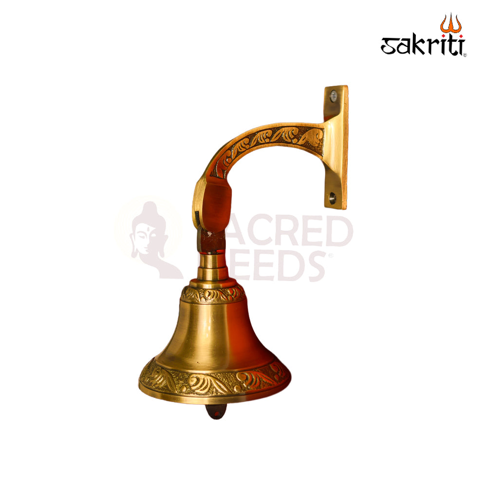 Sacred Needs Brass Wall Mounted Calling Bell – 9 Inch (22.9 cm) Height | Traditional Brass Temple & Pooja Bell for Home Entrance