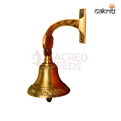 Sacred Needs Brass Wall Mounted Calling Bell – 9.2 Inch (23.4 cm) Height | Traditional Brass Bell for Pooja Room, Temple & Home Entrance