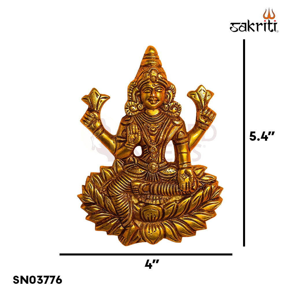 Sacred Needs Brass Lakshmi Wall Mount – 5.4 Inch (13.7 cm) Height | Goddess Lakshmi Brass Wall Hanging for Pooja Room & Home Décor