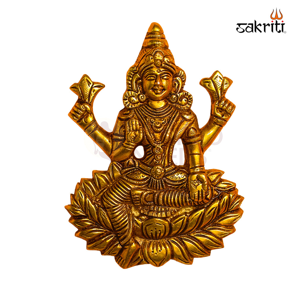 Sacred Needs Brass Lakshmi Wall Mount – 5.4 Inch (13.7 cm) Height | Goddess Lakshmi Brass Wall Hanging for Pooja Room & Home Décor