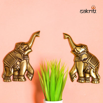 Sacred Needs Brass Elephant Wall Mount Set – 5 Inch (12.7 cm) Height | Decorative Brass Elephant Wall Hanging for Pooja Room & Home Décor