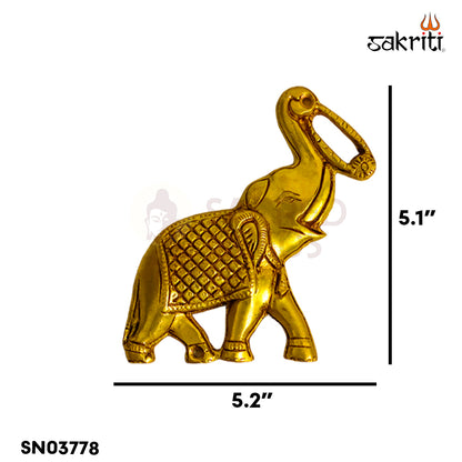 Sacred Needs Brass Elephant with Garland Wall Mount Set – 5.1 Inch (13 cm) Height | Decorative Brass Elephant Wall Hanging for Pooja Room & Home Décor