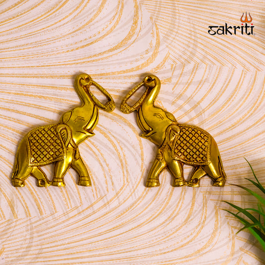 Sacred Needs Brass Elephant with Garland Wall Mount Set – 5.1 Inch (13 cm) Height | Decorative Brass Elephant Wall Hanging for Pooja Room & Home Décor