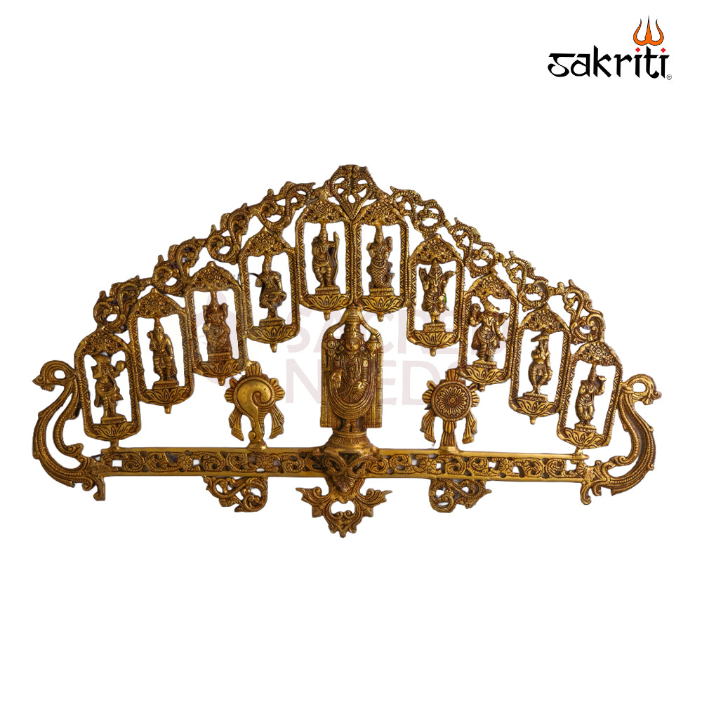 Sacred Needs Brass Balaji Dasavatar Wall Mount – 20 Inch (50.8 cm) Height | Lord Venkateswara Dashavatara Brass Wall Hanging for Temple & Home Décor
