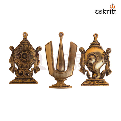 Sacred Needs Brass Shank Chakara Nammam Wall Mount Set – 8 Inch (20.3 cm) Height | Vaishnav Symbol Wall Hanging for Pooja Room & Temple Décor