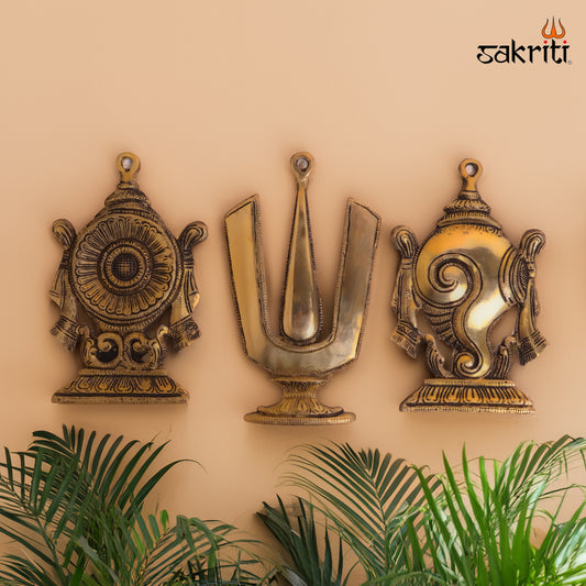 Sacred Needs Brass Shank Chakara Nammam Wall Mount Set – 8 Inch (20.3 cm) Height | Vaishnav Symbol Wall Hanging for Pooja Room & Temple Décor