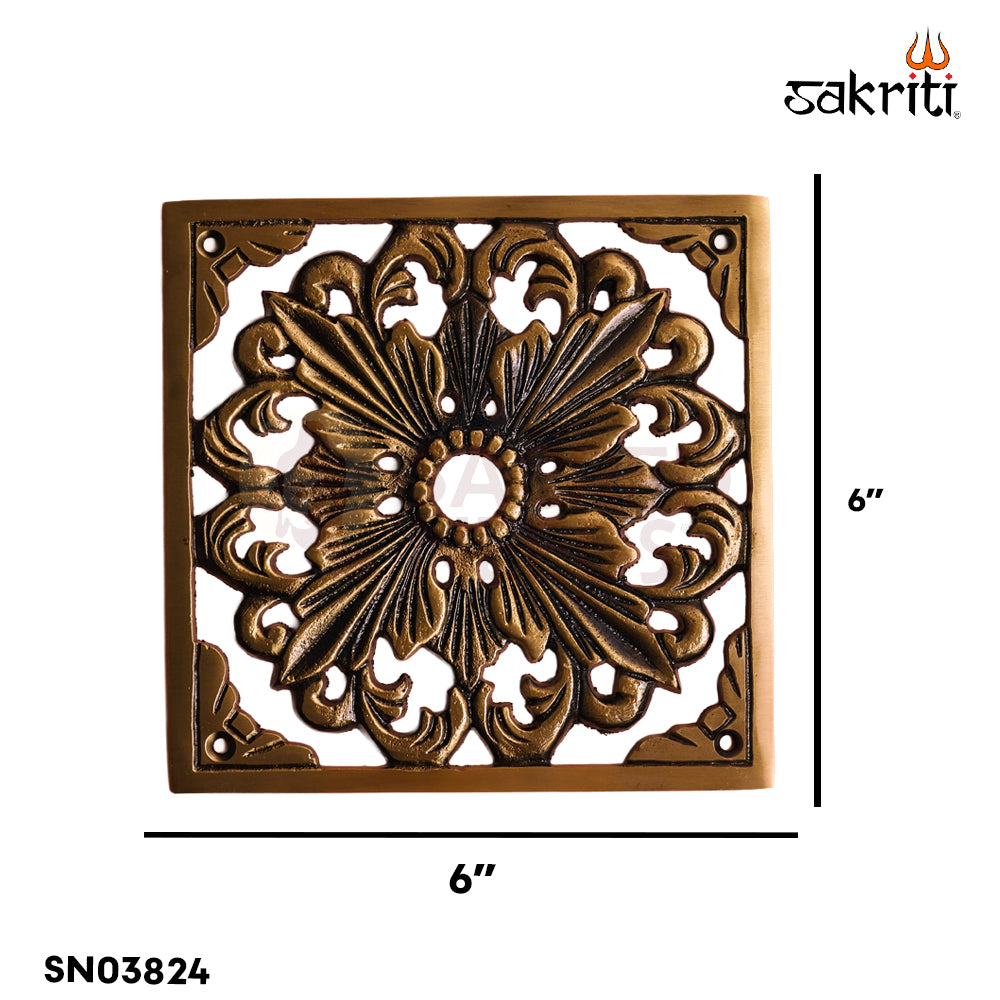 Sacred Needs Brass Flower Wall Mounted Plate – 6 Inch (15.2 cm) Height | Decorative Brass Floral Wall Hanging for Pooja Room & Home Décor