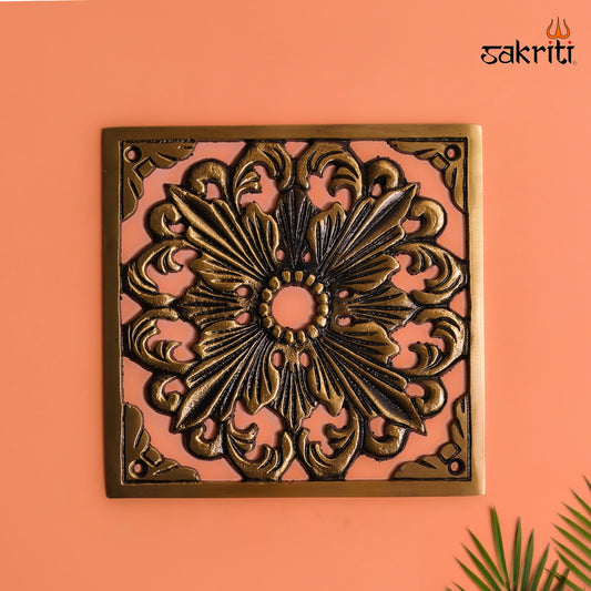 Sacred Needs Brass Flower Wall Mounted Plate – 6 Inch (15.2 cm) Height | Decorative Brass Floral Wall Hanging for Pooja Room & Home Décor