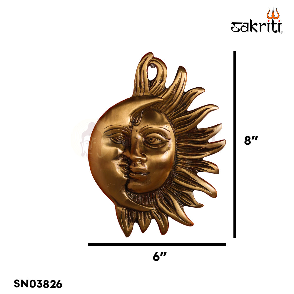 Sacred Needs Brass Sun & Moon Wall Mount – 8 Inch (20.3 cm) Height | Traditional Surya Chandra Wall Hanging for Pooja Room & Home Décor (BAW 16)