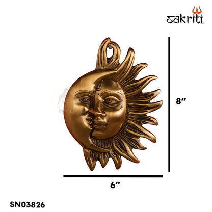 Sacred Needs Brass Sun & Moon Wall Mount – 8 Inch (20.3 cm) Height | Traditional Surya Chandra Wall Hanging for Pooja Room & Home Décor (BAW 16)
