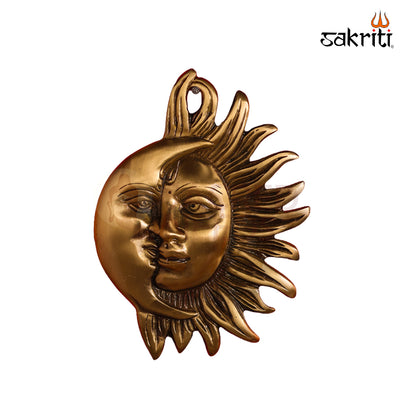 Sacred Needs Brass Sun & Moon Wall Mount – 8 Inch (20.3 cm) Height | Traditional Surya Chandra Wall Hanging for Pooja Room & Home Décor (BAW 16)