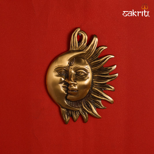 Sacred Needs Brass Sun & Moon Wall Mount – 8 Inch (20.3 cm) Height | Traditional Surya Chandra Wall Hanging for Pooja Room & Home Décor (BAW 16)