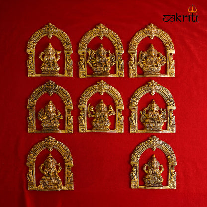 Sacred Needs Brass Astalakshmi Wall Mount with Frame – 5.8 Inch (14.7 cm) Height | Decorative Brass Ashta Lakshmi Wall Hanging for Pooja Room & Home Décor