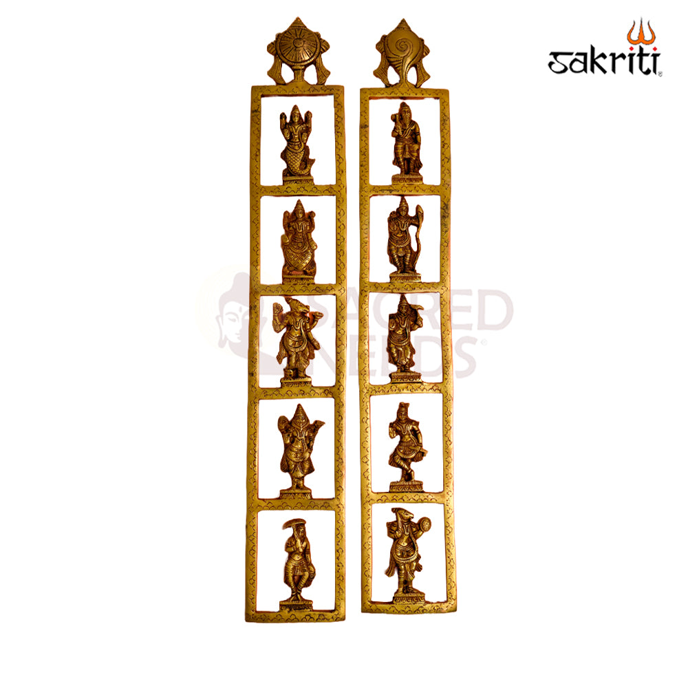 Sacred Needs Brass Dasavatara Shankh Chakra Wall Mount – 25.5 Inch (64.8 cm) Height | Vishnu Dashavatara Wall Hanging for Temple & Pooja Room Décor