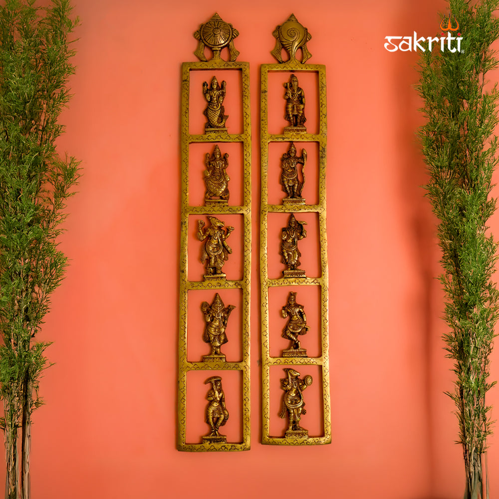 Sacred Needs Brass Dasavatara Shankh Chakra Wall Mount – 25.5 Inch (64.8 cm) Height | Vishnu Dashavatara Wall Hanging for Temple & Pooja Room Décor