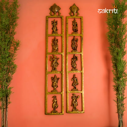 Sacred Needs Brass Dasavatara Shankh Chakra Wall Mount – 25.5 Inch (64.8 cm) Height | Vishnu Dashavatara Wall Hanging for Temple & Pooja Room Décor